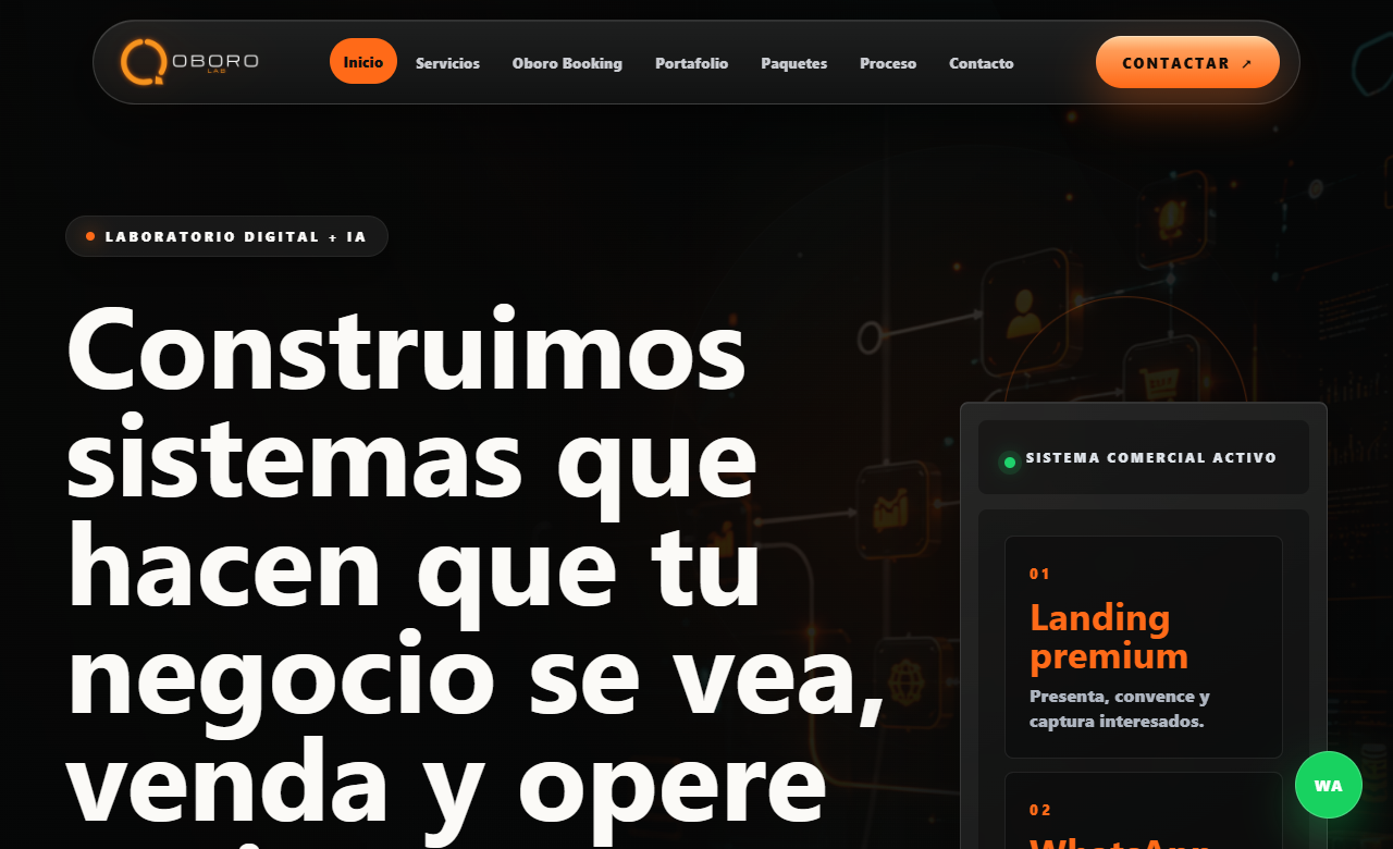 Vista previa de la landing comercial de OboroLab